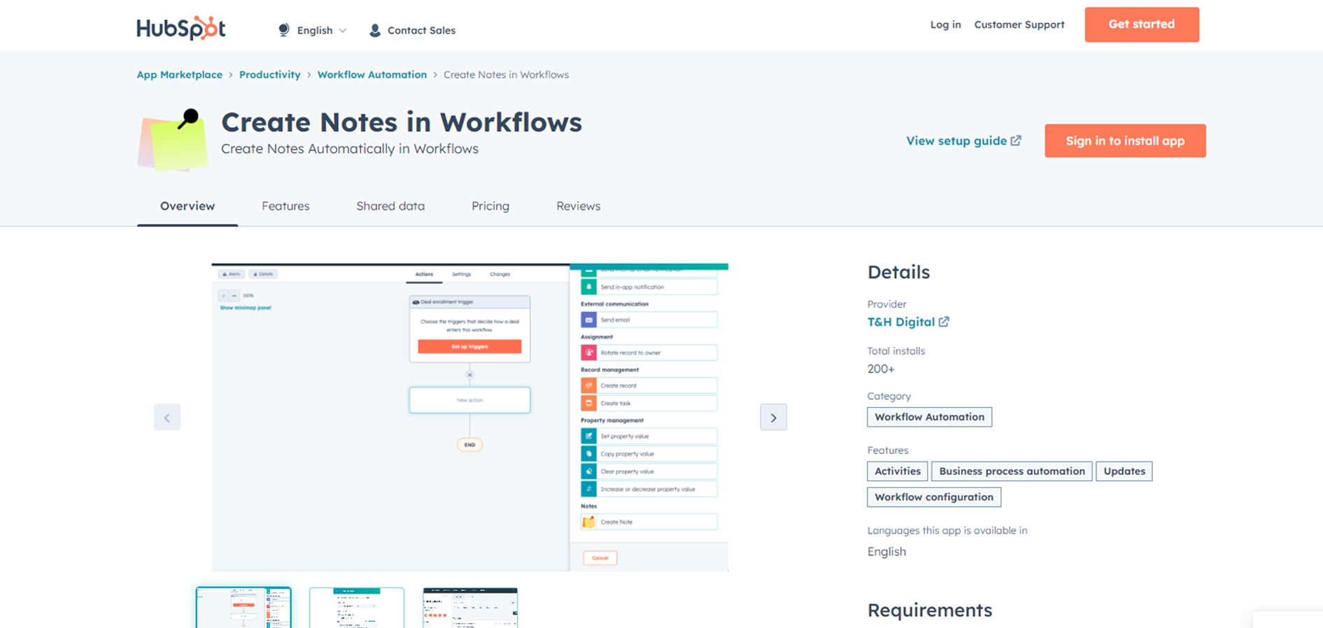 notes hubspot market place app